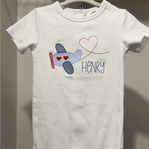 White Baby Onesie with Airplane Design & Henry